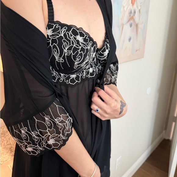 Seductivewear Other - Seductive wear Black Sexy Lace Embroidered Babydoll and Robe Set